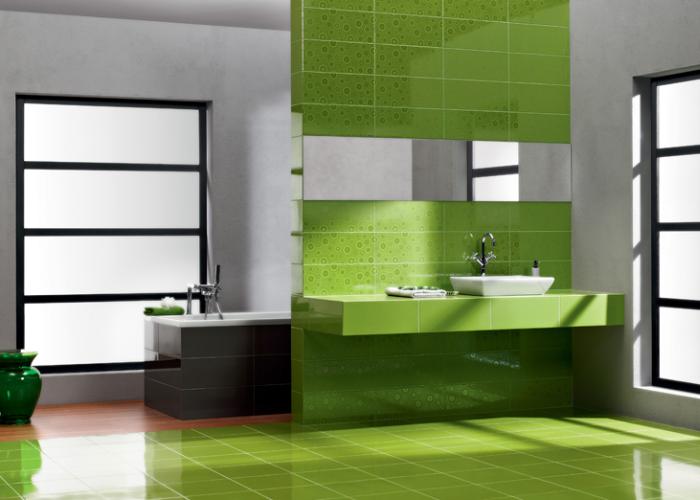 Ремонт ванной комнаты в зеленом цвете. Плитка для ванной Cersanit. Коллекция 20х50
