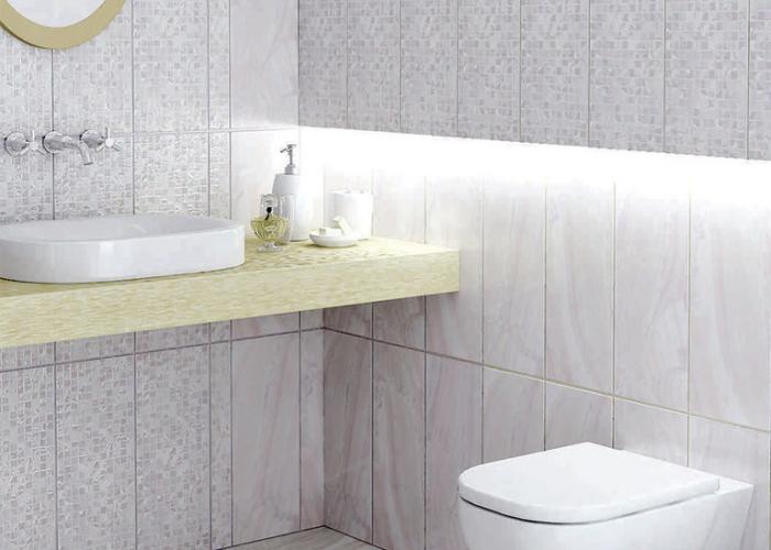 Дизайн интерьера ванной комнаты в сиреневом цвете. Плитка для ванной Azori