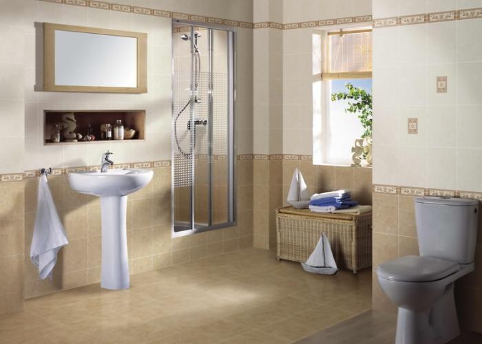 Дизайн ванной комнаты оливкового цвета. Плитка для ванной Cersanit. Коллекция Brava