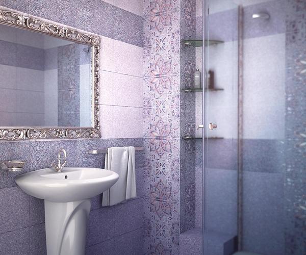 Дизайн ванной комнаты в сиреневом цвете. Плитка для ванной Уралкерамика. Коллекция Флоренция