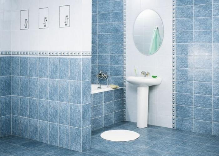 Дизайн ванной в голубом цвете. Плитка для ванной Kerama Marazzi. Коллекция Керама без границ