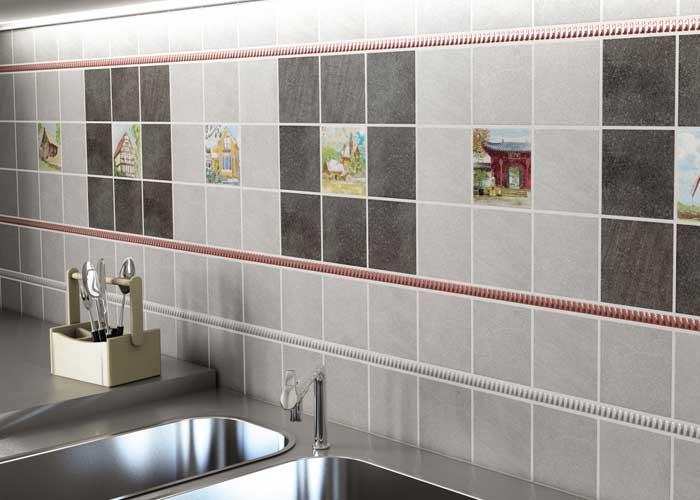 Дизайн отделки интерьера кухни в сером цвете. Коллекционная плитка Kerama Marazzi. Японская коллекци